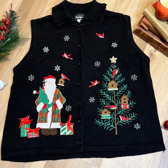 Vintage 90s Southern Lady Embroidered Button Front Ugly Christmas Sweater Vest - Picture 4 of 12